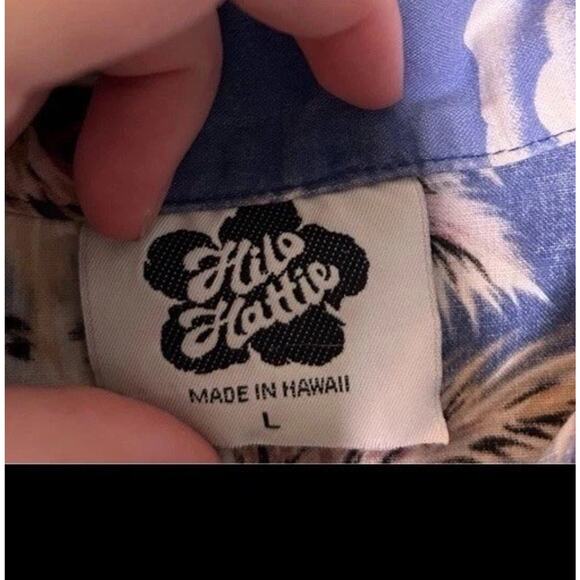 Vintage Hilo Hattie Sleeveless LG Shirt Blue Island Hawaii Button Floral Collar - Picture 3 of 5